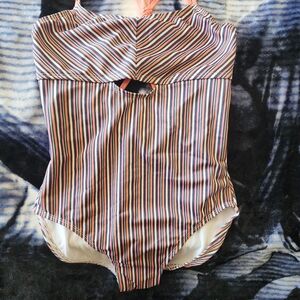 Seea Coral and Black Striped Swimsuit